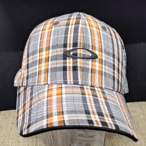 OAKLEY NEW HAT/CAP PLAID BLACK GREY ORANGE UNISEX STRETCH FIT COOL & DRY